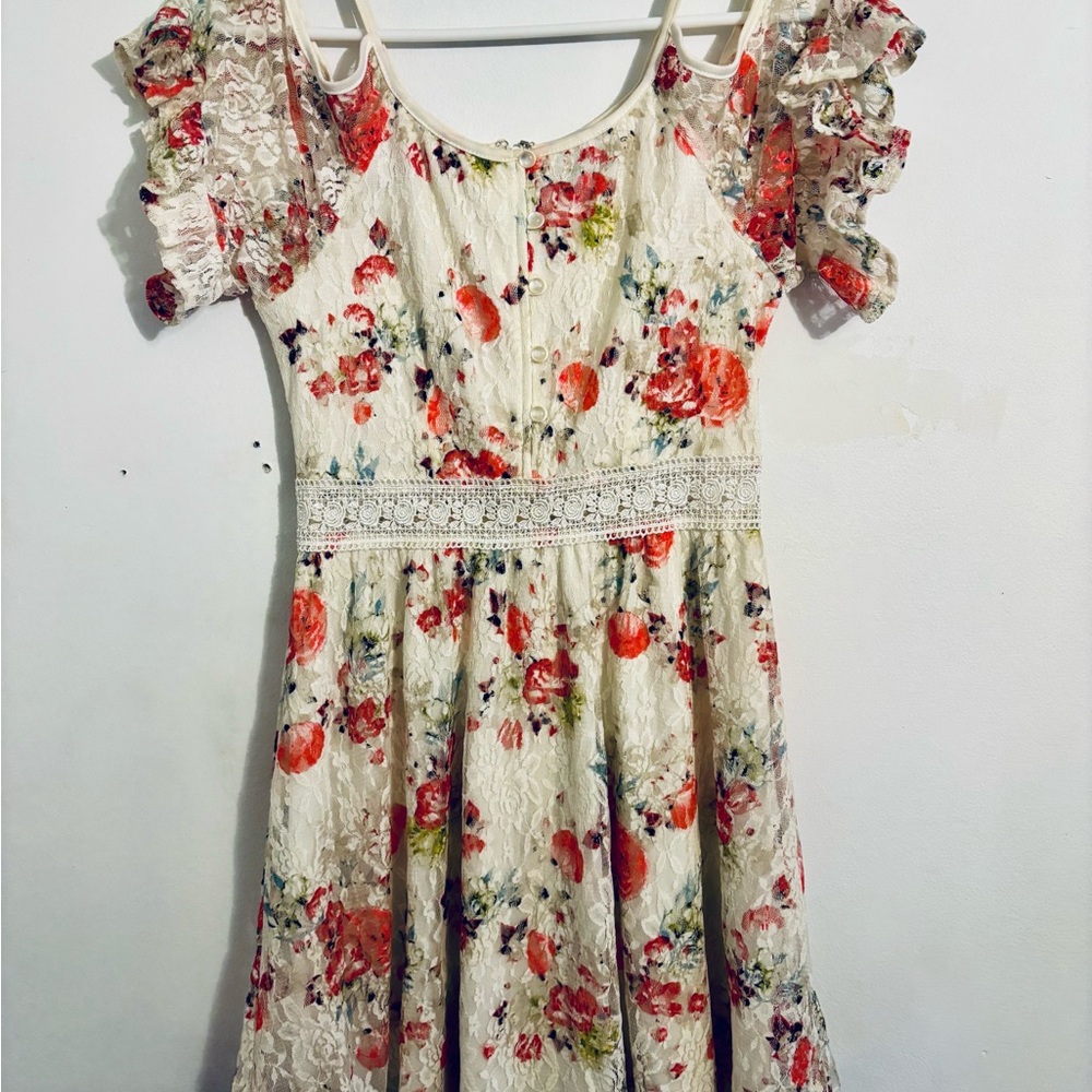 Disney Floral Lace Dress - Cream and Red